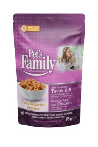 PET'S FAMILY POUCH YAVRU KEDİ MAMASI 85GR TAVUKLU JÖLELİ. ürün görseli